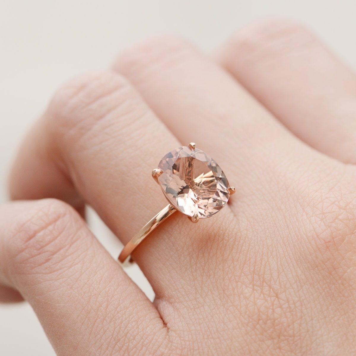 4ct Morganite Engagement Ring Oval Solitaire Ring Rose Gold Wedding Ring Minimalist Cocktail Ring for Women Promise Ring Anniversary Gift Etsy