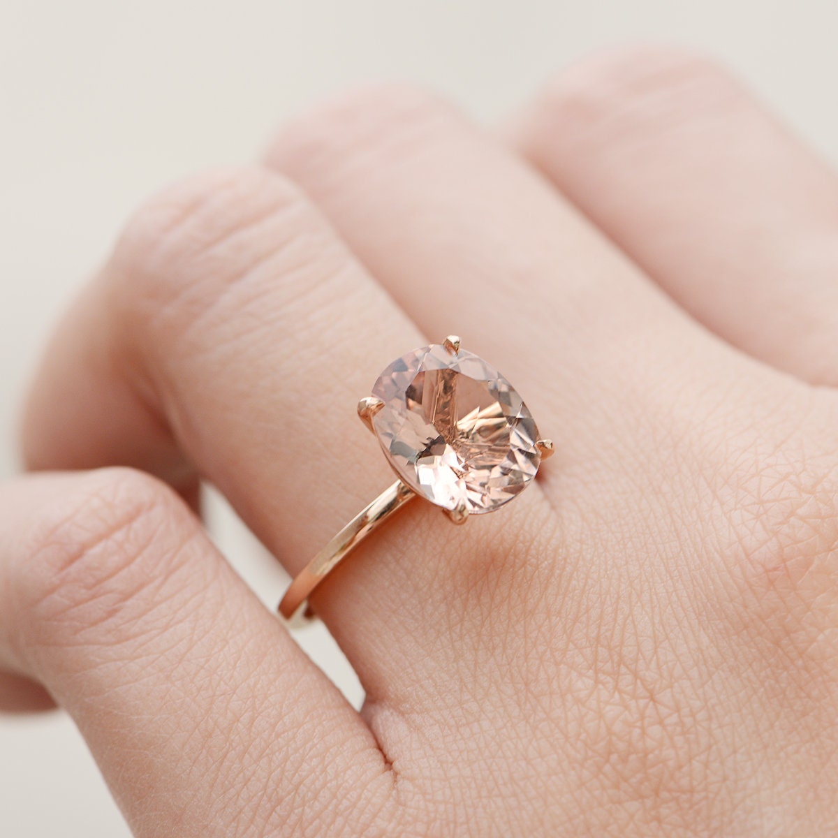 Oval Cut Morganite Engagement Ring Twisted Band Bridal Ring In Rose Gold