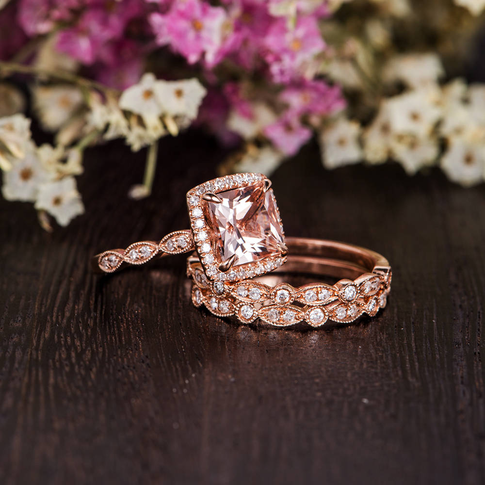 Art Deco Morganite Ring Rose Gold Morganite Engagement Ring | Etsy