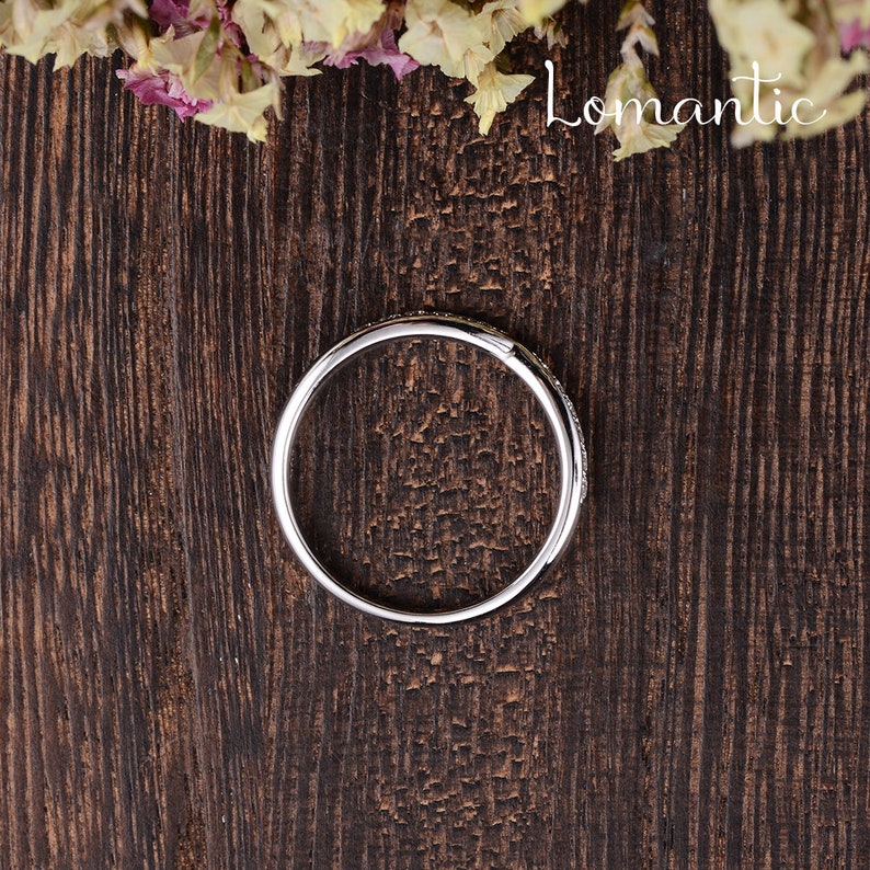 Tapered Wedding Band Women White Gold Diamond Wedding Band Stacking Paved Ring Dainty Bridal Wedding Band Engraving Minimalist Promise Ring image 6