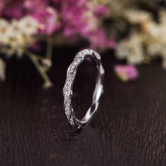 Torsad e Alliance femme or blanc Unique courbe bague diamant