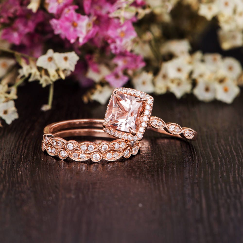Art Deco Morganite Ring Rose Gold Morganite Engagement Ring | Etsy