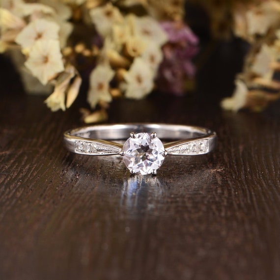 9 JENNIE SHOP Flower Morganite /& White Topaz Gemstone Silver Ring Size 9 10 11