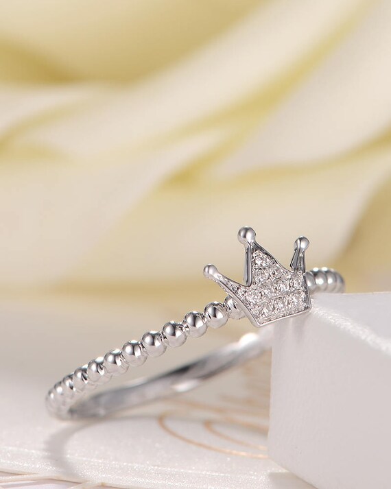 2 in 1 Women's Diamond Princess Queen Crown Wedding Ring Bridal Set Xmas Gift