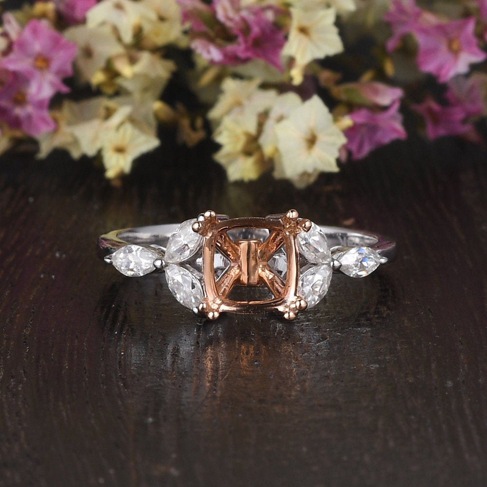 Custom Ring Setting Mixed Metals Semi Mount Marquise Diamond Etsy
