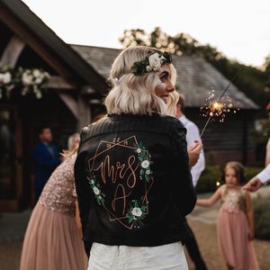 Painted Wedding Leather Jacket / Custom Hand- Painted Leather Jacket / Wedding Jacket / Bridesmaid Jacket / Painted Jacket Bridal wear