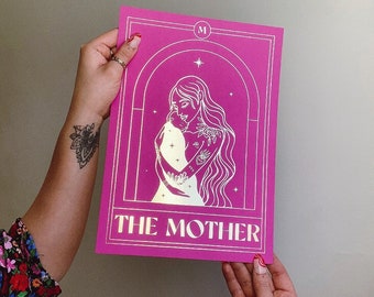 LA MADRE Imprimir A4 / Rosa Caliente + Impresión de lámina de oro / Regalo del Día de las Madres / Impresión de la sala de estar / Impresión del dormitorio / Tarjeta del Día de las Madres / Tarot