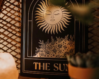 THE SUN Tarot Print A4 / Black and Gold Foil Print / Celestial / Goth / Living Room Print / Bedroom Print