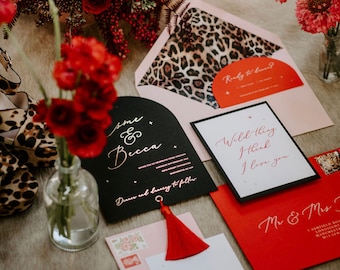 LEOPARD LOVE Wedding Invite / Arch Invite / Gold Foil Wedding Invitation / Pink Wedding Invites / Leopard Wedding Invite / Tassel + Arch
