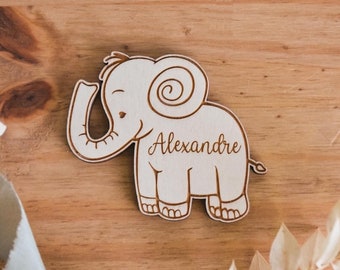Wooden place marker in the shape of an elephant, for baptism, birthday, communion, wedding, original table decoration
