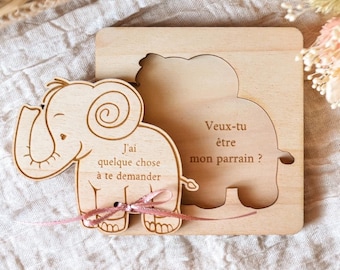 Surprise request for godfather godmother to personalize, original pregnancy announcement puzzle, future birth on the Elephant theme