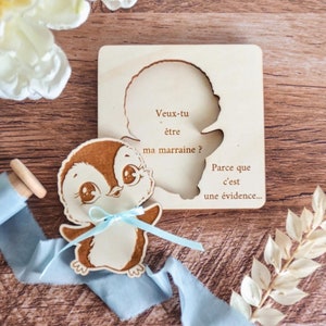Pedido surpresa para padrinho madrinha personalizar, quebra-cabeça original de anúncio de gravidez, futuro nascimento no tema Pinguim