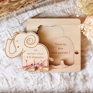 Demande surprise pour parrain marraine à personnaliser, puzzle annonce originale de grossesse, future naissance sur le thème Eléphant