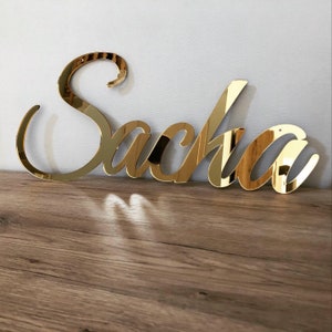 Nombre de plexiglás personalizado: nombre gigante para decoración de bodas, dormitorio o fiesta, cumpleaños, baby shower, espejo dorado, etc.