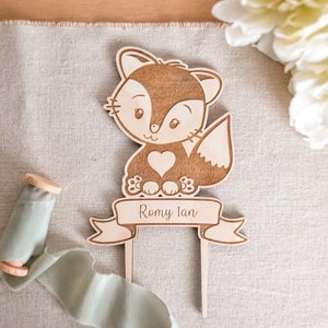 Cake topper Fox da personalizzare, per torta di compleanno o battesimo bambino bambino, decorazione torta