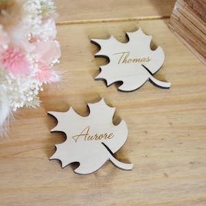 Platzmarkierung aus Holz in Form eines Blattes, für Taufe, Geburtstag, Kommunion, Hochzeit, originelle Tischdekoration