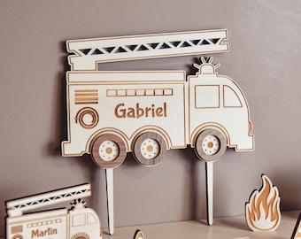 Cake topper Fire truck to personalize, for baby child's birthday or baptism cake, cake decoration