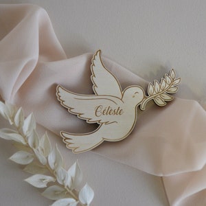 Marque-place en bois en forme de Colombe, pour baptême, anniversaire, communion, mariage, décoration de table originale, cadeaux invités