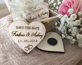 Save the date in wood in the shape of a heart - save the date magnet with magnet - make - part, country wedding, boho or vintage