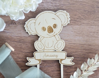 Taarttopper Koala om te personaliseren, voor verjaardagstaart of babykinddoop, taartdecoratie