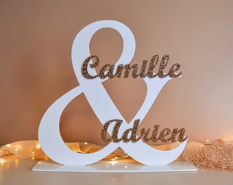 Décoration pour mariage en bois signe & avec prénoms - sigle, lettre géante à poser - décoration de table - urne de mariage - prénom bois