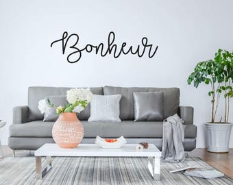 Mot "Bonheur" en bois à accrocher - stickers - lettre en bois - écriture cursive - sctickers mural - tableau - décoration en bois