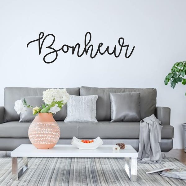 Mot "Bonheur" en bois à accrocher - stickers - lettre en bois - écriture cursive - sctickers mural - tableau - décoration en bois