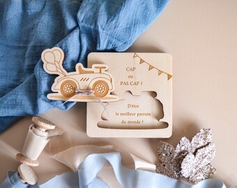 Surprise request for godfather godmother to personalize, original pregnancy announcement puzzle, future birth child car theme