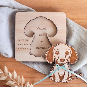 Demande surprise pour parrain marraine à personnaliser, puzzle annonce originale de grossesse, future naissance sur le thème chiot Beagle