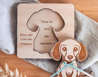 Surprise request for godfather godmother to personalize, original pregnancy announcement puzzle, future birth on the Beagle puppy theme