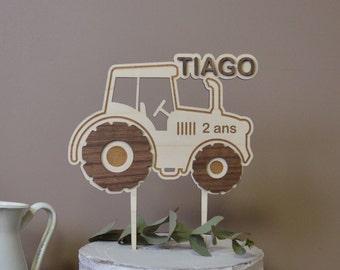 Cake topper Tractor to personalize, for baby child's birthday or baptism cake, cake decoration