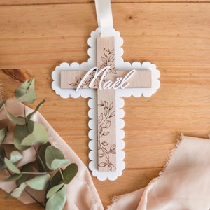 Personalized religious cross, ideal as a baptism or communion gift