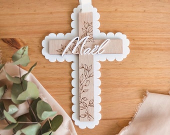 Personalized religious cross, ideal as a baptism or communion gift