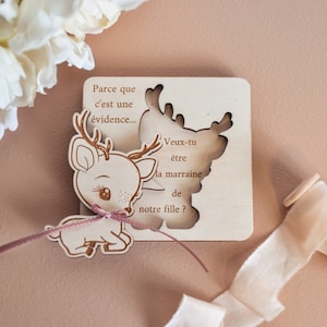 Demande surprise pour parrain marraine à personnaliser, puzzle annonce originale de grossesse, future naissance sur le thème Faon