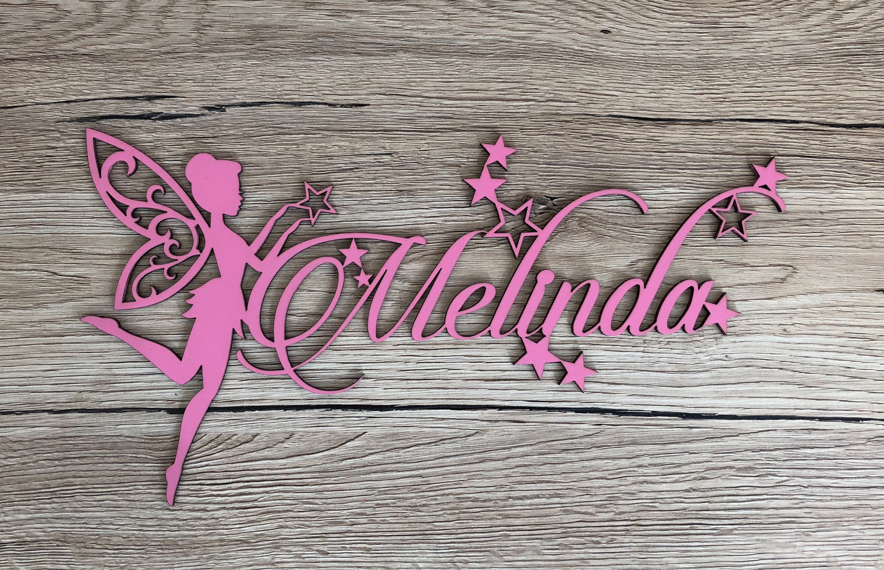 Prénom Personnalisé avec Fée - Melinda Prénom Bois Lettres en Décoration Chambre Enfant Plaque de Po