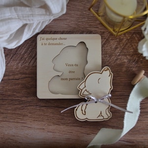 Demande surprise pour parrain marraine à personnaliser, puzzle annonce originale de grossesse, future naissance sur le thème Loup