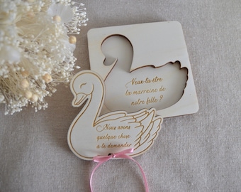 Surprise request for godfather godmother to personalize, original pregnancy announcement puzzle, future birth on the Swan theme