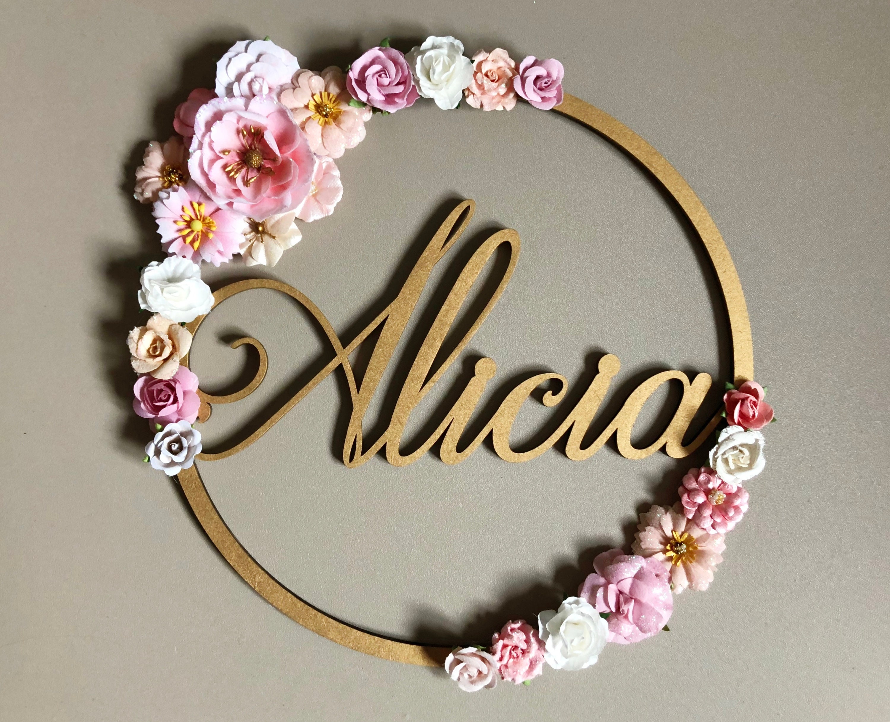 Couronne De Fleurs A Personnaliser Avec Prenom Or Brosse Etsy