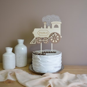 Cake topper tema locomotiva vintage da personalizzare, per torta compleanno o battesimo bimbo, decorazione torte