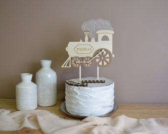 Cake topper vintage locomotive theme to personalize, for baby child's birthday or baptism cake, cake decoration