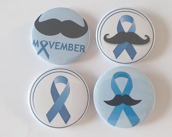 Movember badge, 58mm badge, blue ribbon