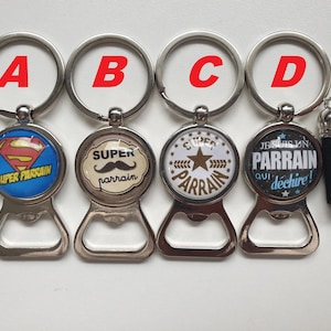 porte clés décapsuleur parrain, cadeau parrain personnalisé , super parrain