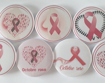 pink october badge, pink ribbon badge, 58mm badge