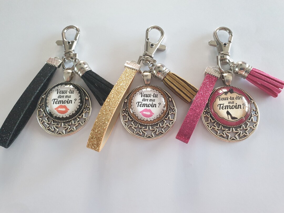 Porte-clés Demande Témoin Mariage 'Veux-tu être Ma Témoin' - Avec Pendentifs Fleurs Roses, Pochette Cadeau