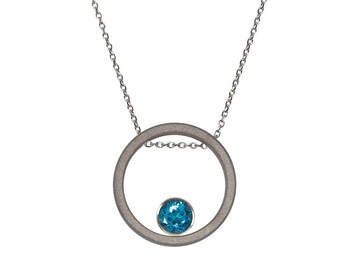 Collier Cercle Titane, Argent 925 Topaze Bleue