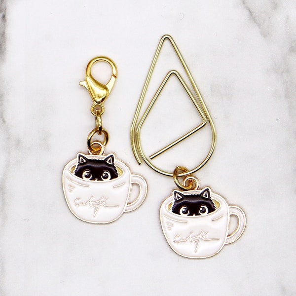 Cat Planner Charm, Cat Planner Clips, Cat In A Coffee Cup Charm, Planner Accessories, Planner Dangles, Travelers notebook Accessories.