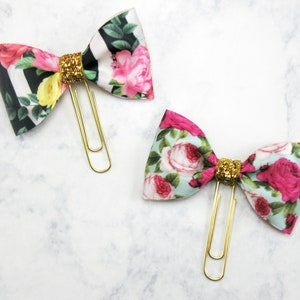 Bow Planner Clips, Floral bow planner clips, Planner Accessories, Bow Paper clips, Bookmark, Planner Accessories