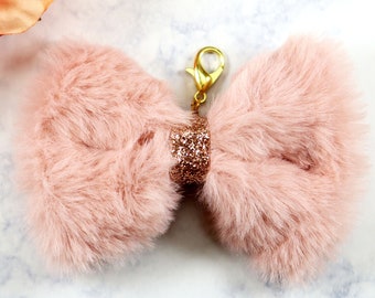 Fuzzy Bow Planner Charm,  Fur Bow Clip, Planner Accessories, Travelers Notebook Charm, Planner Decor, Fur Bow Charm.