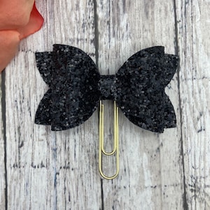 Black Glitter Bow Planner Paper Clip, Planner Bow Clip, Travelers Notebook Clip, Tn Clip, Planner Accessories.