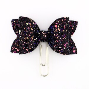 Black Glitter Bow Planner Clip, Planner Bow Clip, Travelers Notebook Clip, Tn Clip, Planner Accessories.